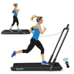 2-in-1 Folding Treadmill with RC Bluetooth Speaker LED Display-Green