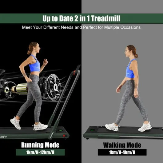 2-in-1 Folding Treadmill with RC Bluetooth Speaker LED Display-Green