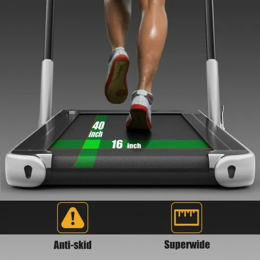 2-in-1 Folding Treadmill with RC Bluetooth Speaker LED Display-Silver