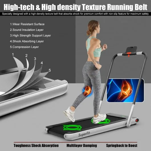 2-in-1 Folding Treadmill with RC Bluetooth Speaker LED Display-Silver