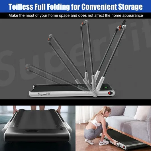 2-in-1 Folding Treadmill with RC Bluetooth Speaker LED Display-Silver