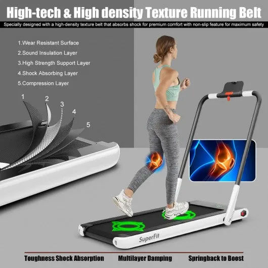 2-in-1 Folding Treadmill with RC Bluetooth Speaker LED Display-White