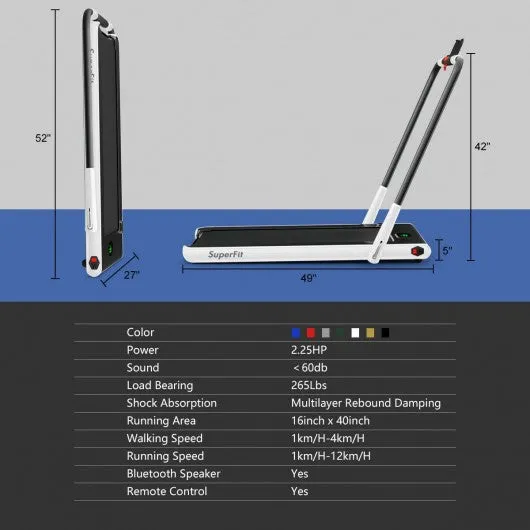 2-in-1 Folding Treadmill with RC Bluetooth Speaker LED Display-White