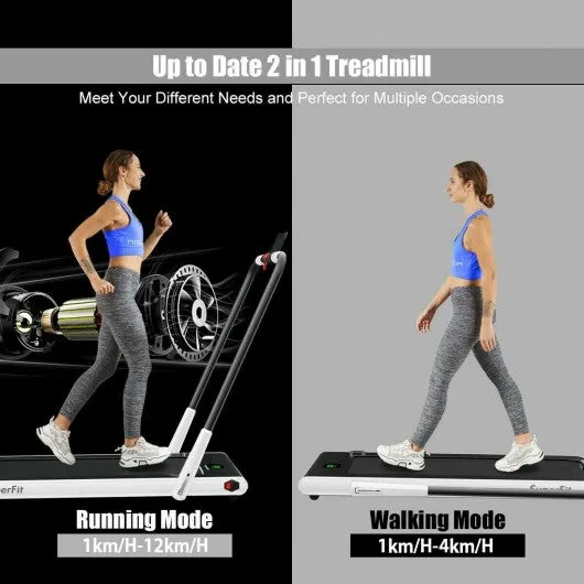 2-in-1 Folding Treadmill with RC Bluetooth Speaker LED Display-White