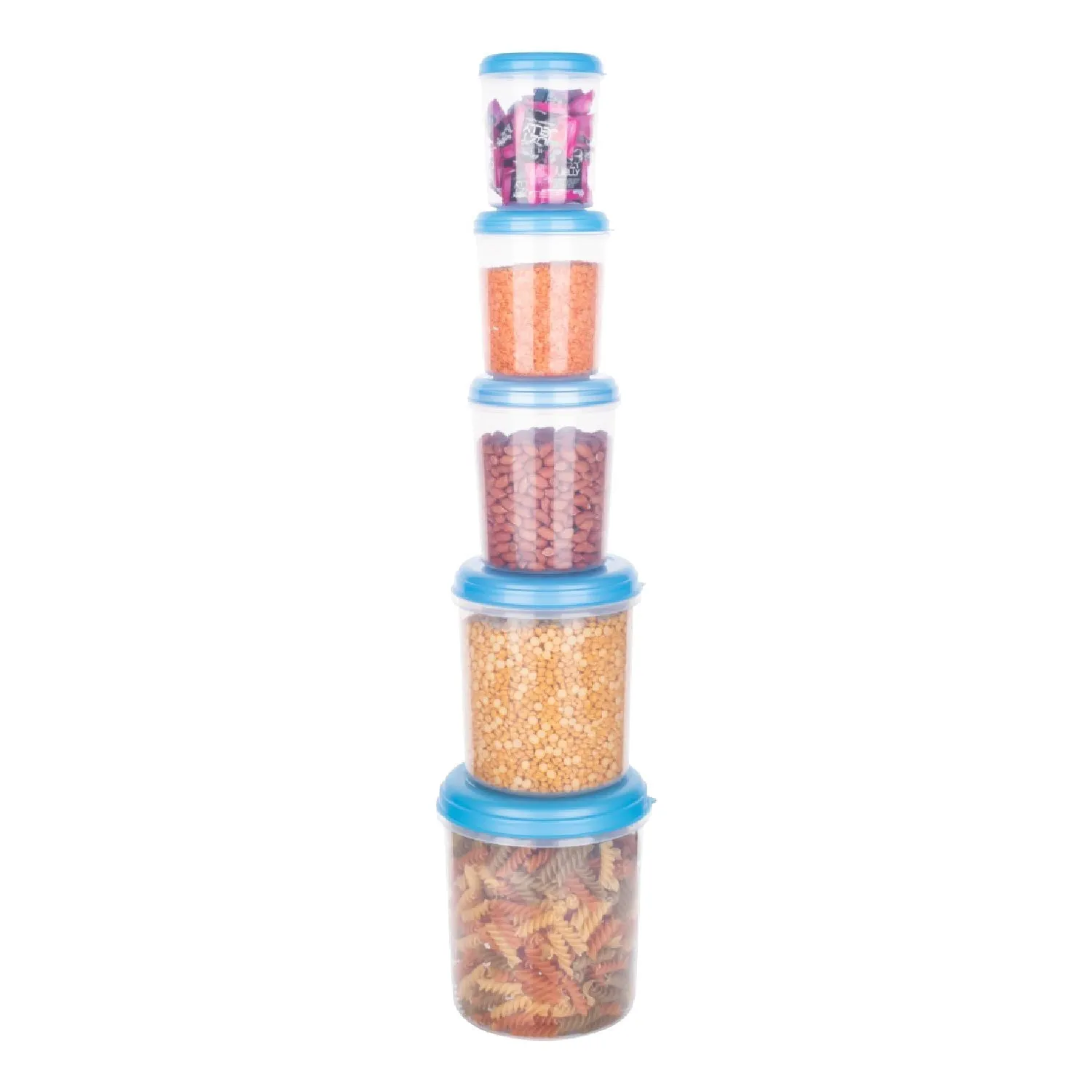 2446 Plastic Transparent Container Air Tight Dabba Set (3000ml, 2000ml, 1000ml, 750ml, 500ml)