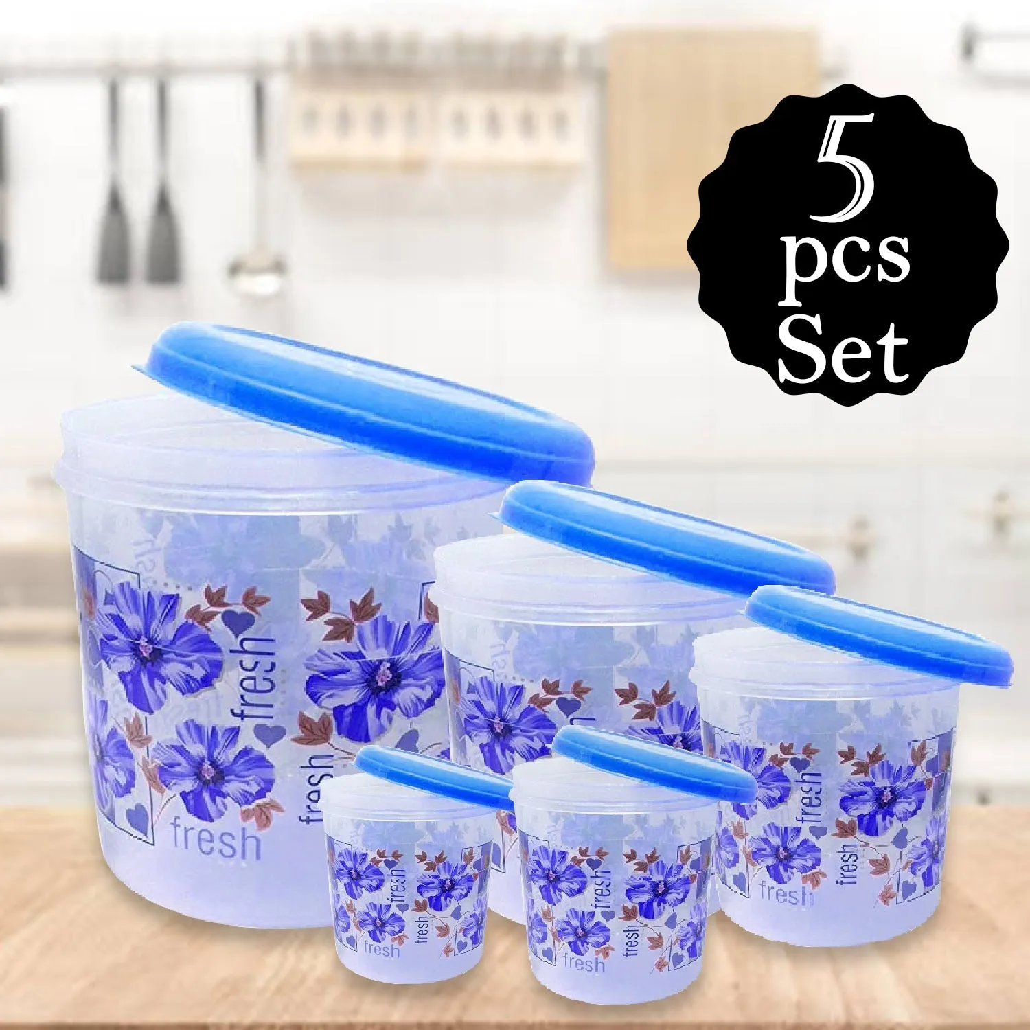 2446 Plastic Transparent Container Air Tight Dabba Set (3000ml, 2000ml, 1000ml, 750ml, 500ml)