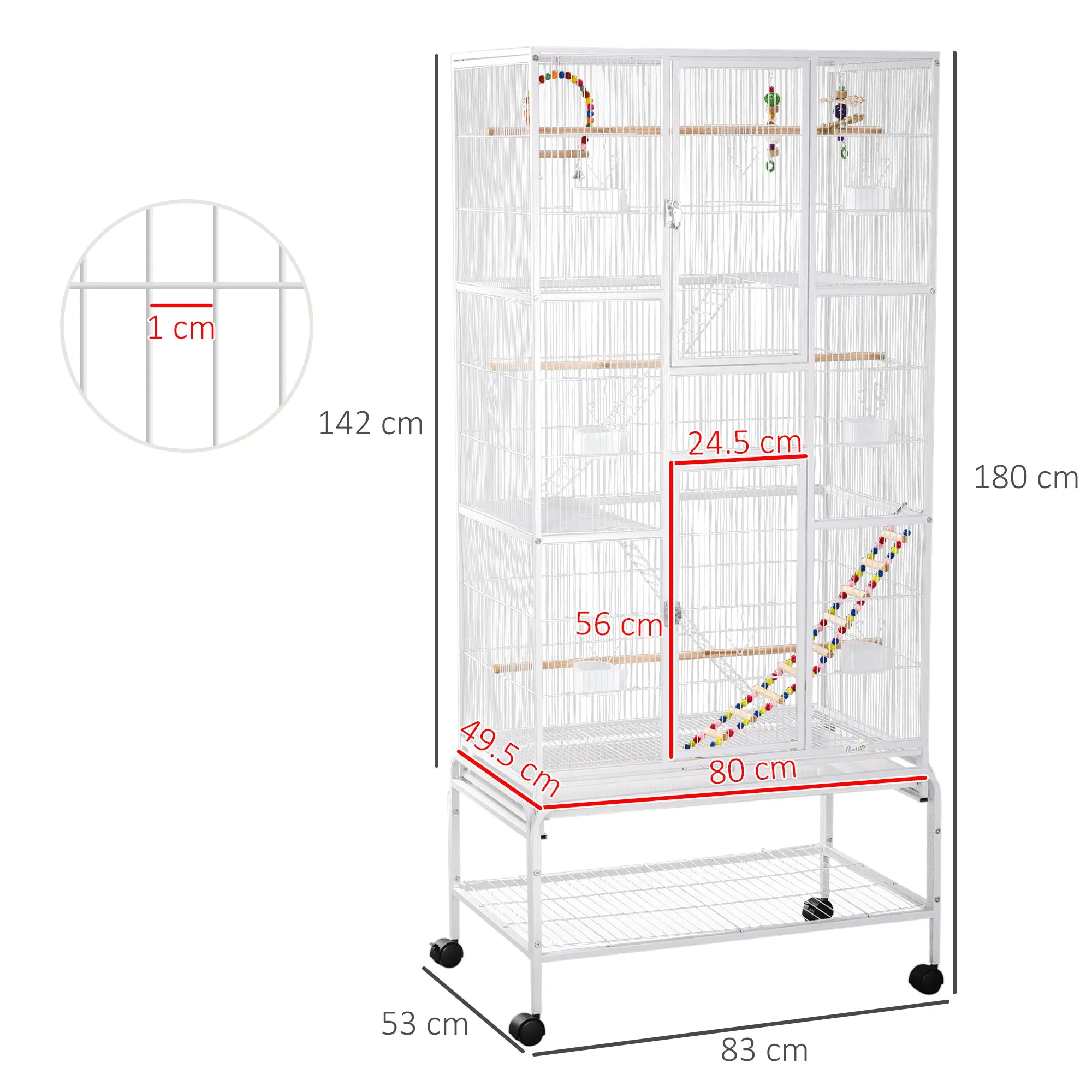 3 Tier Bird Cage with Stand, Wheels, Toys, Ladders, for Canaries, Finches, Cockatiels, Parakeets, Budgie Cage with Accessories, Storage Shelf - White