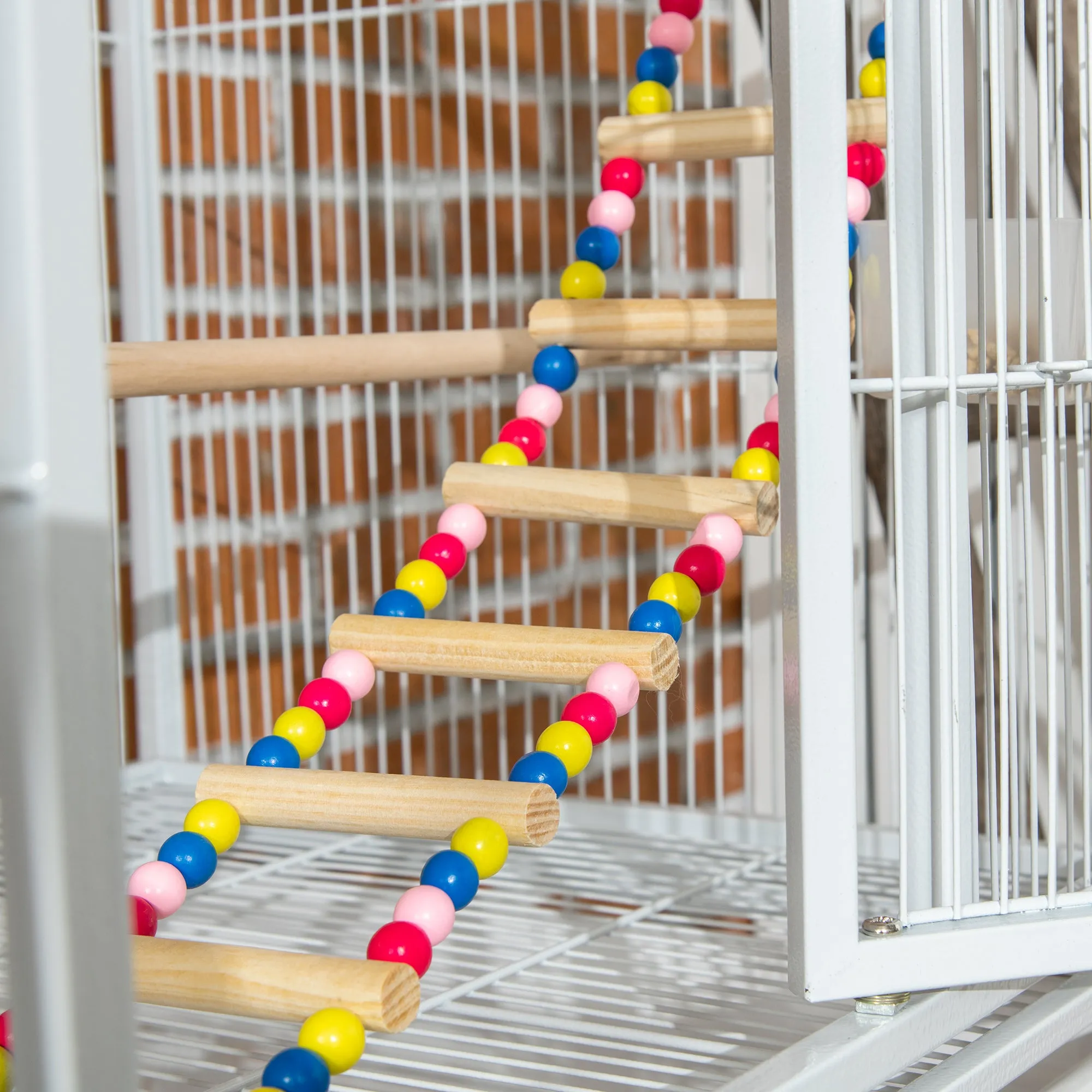 3 Tier Bird Cage with Stand, Wheels, Toys, Ladders, for Canaries, Finches, Cockatiels, Parakeets, Budgie Cage with Accessories, Storage Shelf - White