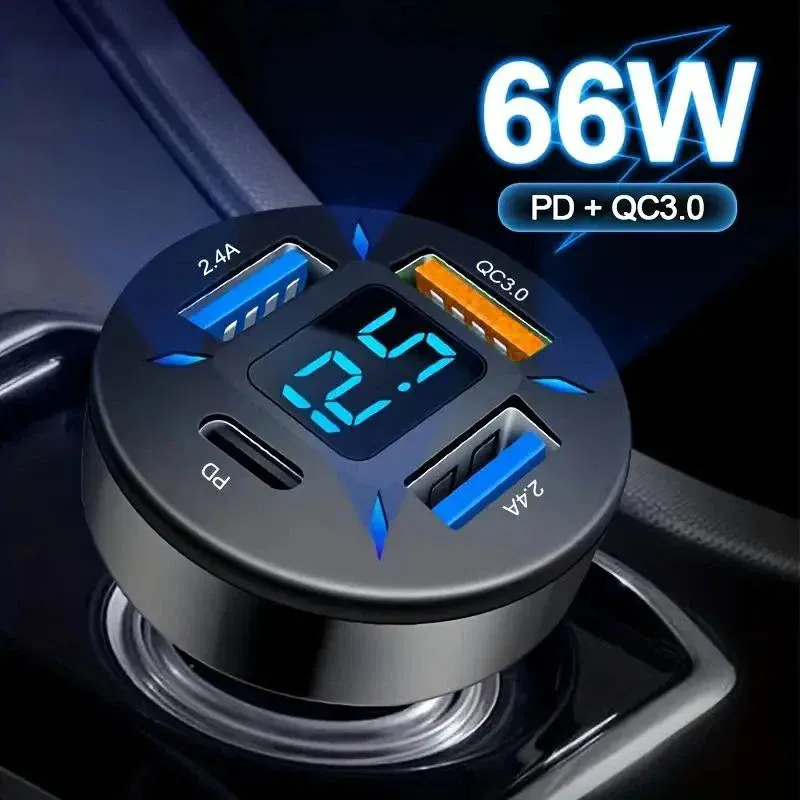 4-Port Digital Car Lighter Fast Charger