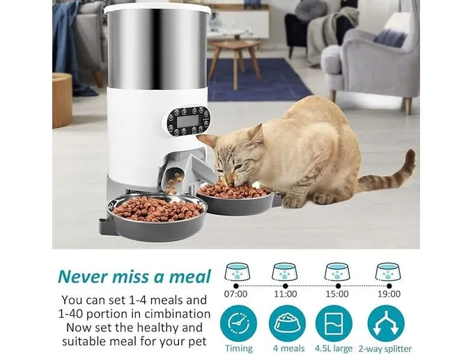 4.5L Stainless Steel Double Meal Automatic Feeder