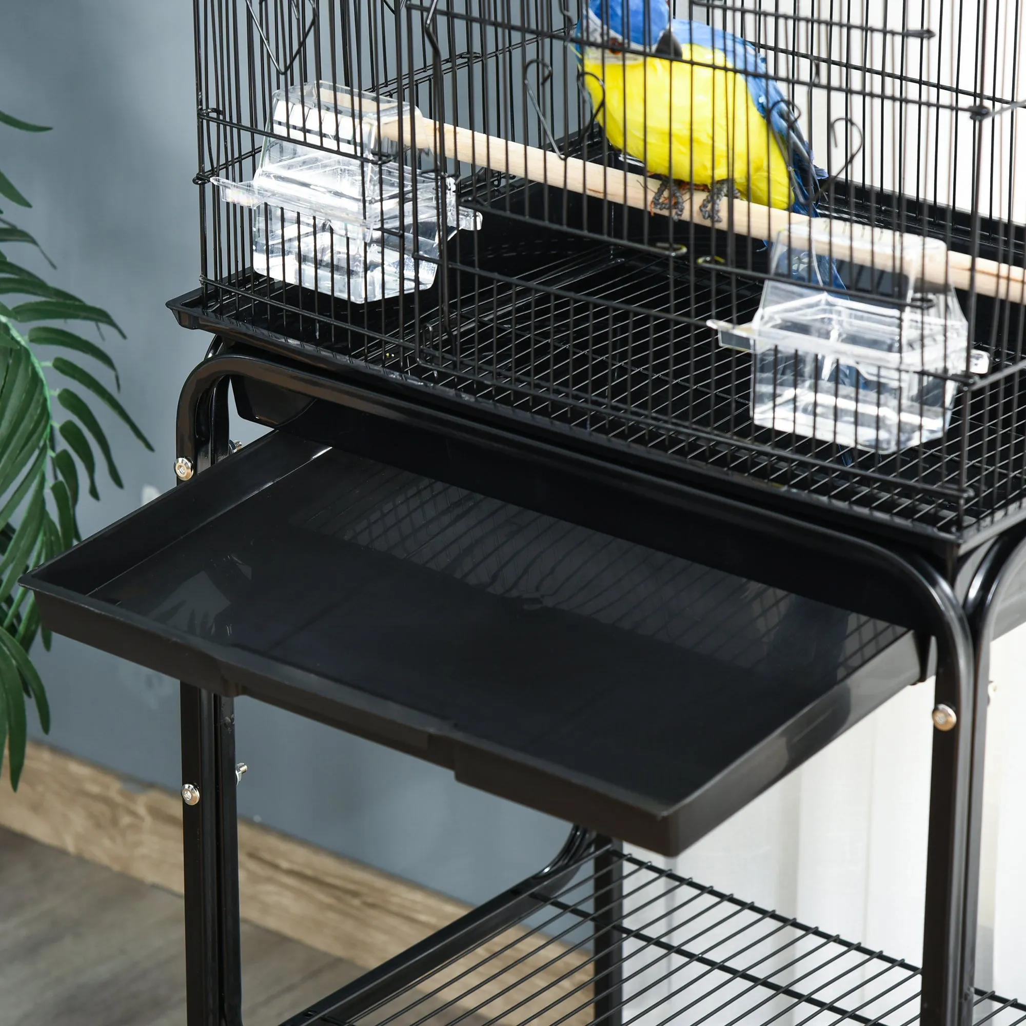 Bird Cage Budgie Cages for Finch Canary Parakeet with Stand Wheels Slide-out Tray Accessories Storage Shelf, Black 36 x 46.5 x 157 cm