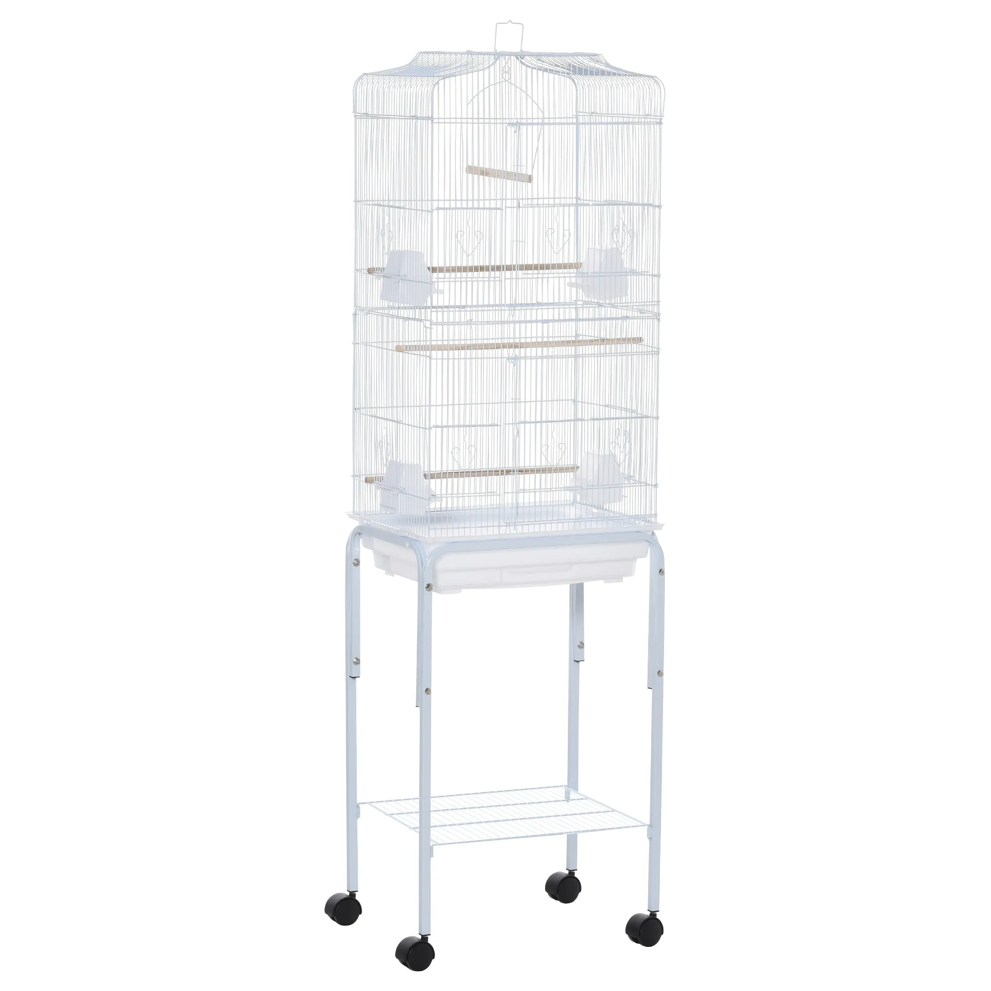 Bird Cage Budgie Cages for Finch Canary Parakeet with Stand Wheels Slide-out Tray Accessories Storage Shelf, White 46.5 x 36 x 157 cm