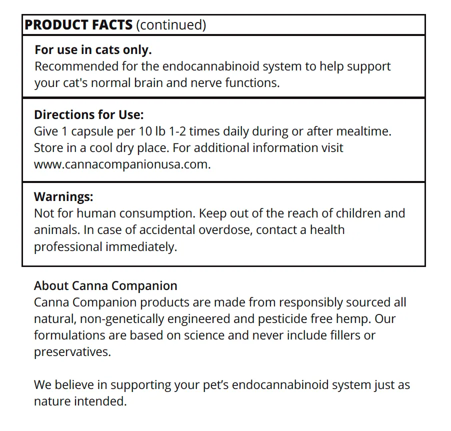 Canna Companion™ Hemp Supplement for Cats - Extra Strength with additional CBDs for Neurological Support