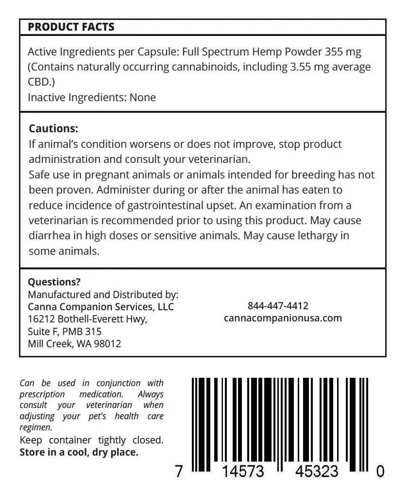 Canna Companion™ Hemp Supplement for Medium Dogs Regular Strength with additional CBDs to support joint health