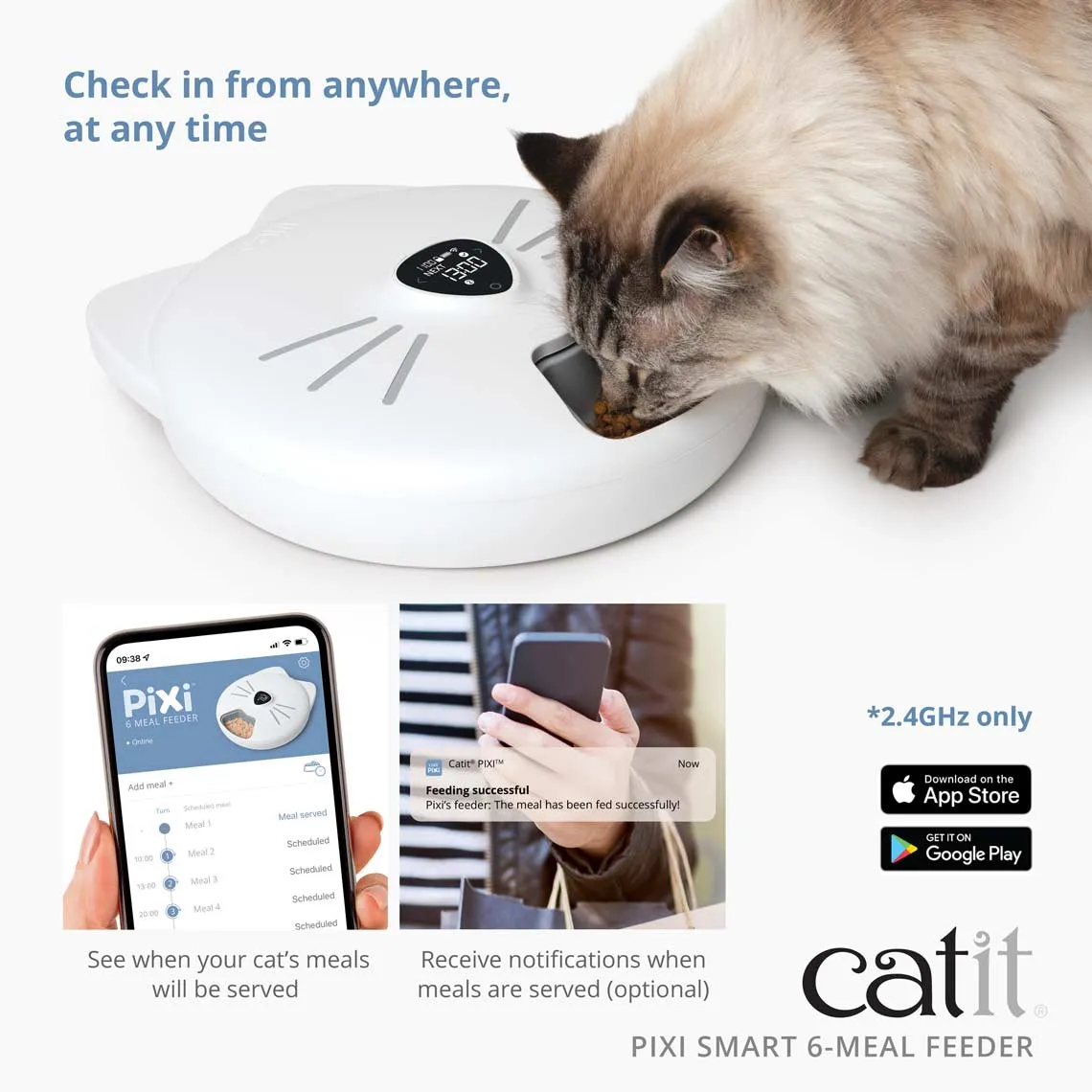 Catit Pixi Smart 6 Meal Feeder Cat Bowl with Bluetooth App