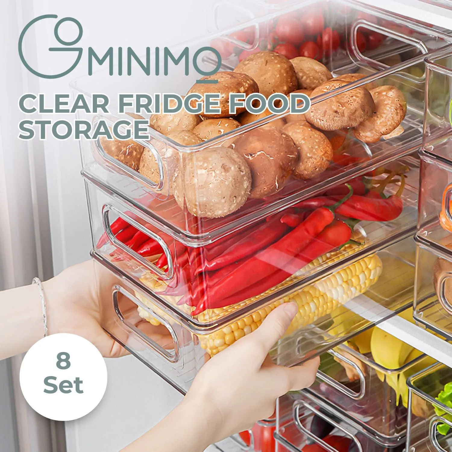 Clear Pull-Out Fridge Storage Containers Set of 8 - GOMINIMO