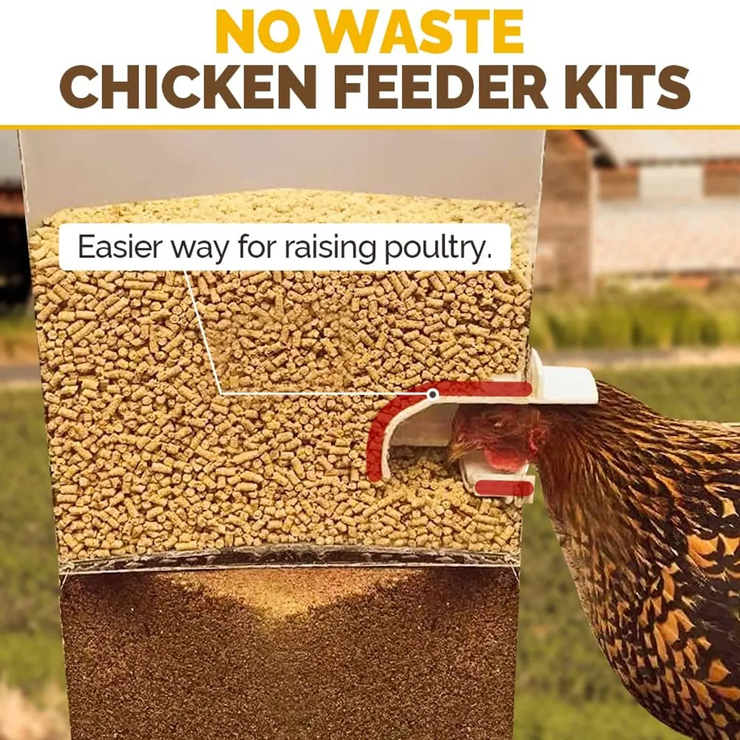 Durable 6 Port PVC Chicken Feeder Kit, No Waste, Waterproof