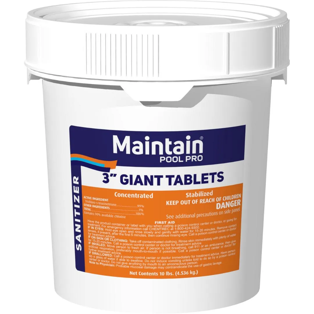 Maintain 3 Inch Chlorine Tablets, 10 lbs. - Stabilized 99% Tri-Chloro