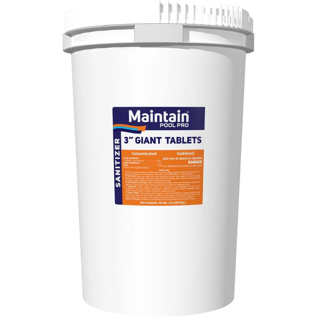 Maintain 3 Inch Chlorine Tablets, 50 lbs. - Stabilized 99% Tri-Chloro