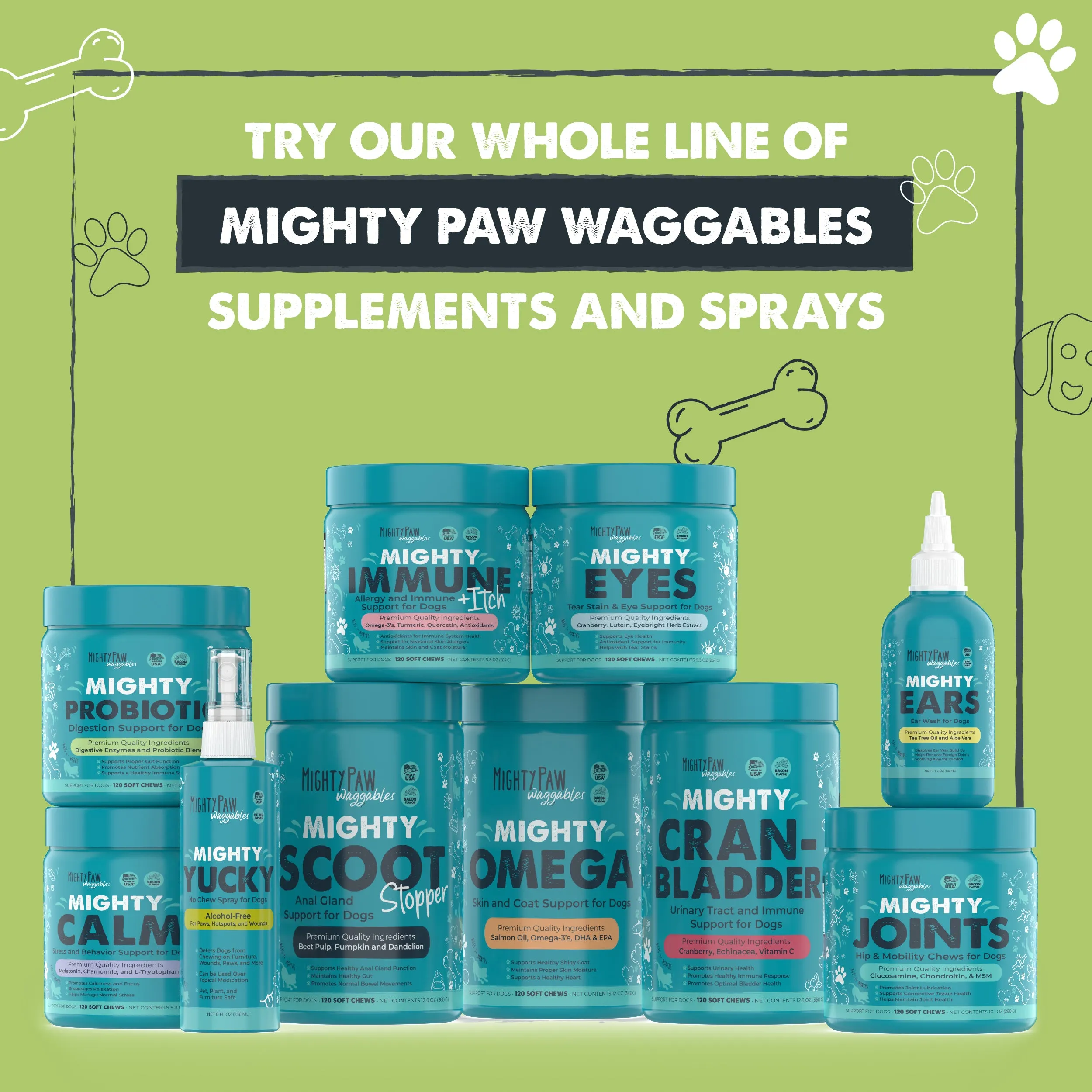 Mighty Paw Probiotic Chews for Dogs - Bacon-Flavored Digestion Support Supplement