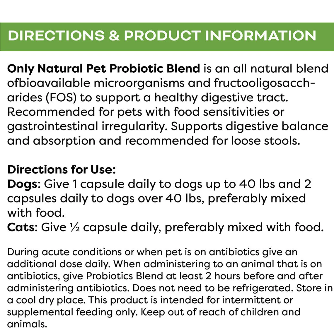 Only Natural Pet Probiotic Blend Digestive Support Capsules For Dogs and Cats