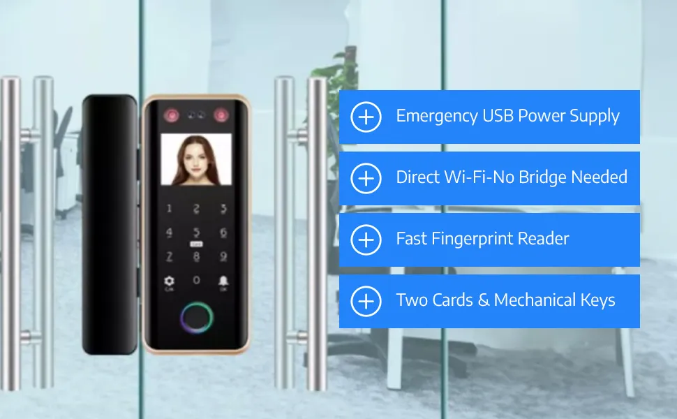 SPACE |  Smart Glass Door Lock With Face Recognition Fingerprint Passcode Mobile App And Card Unlocking Mode