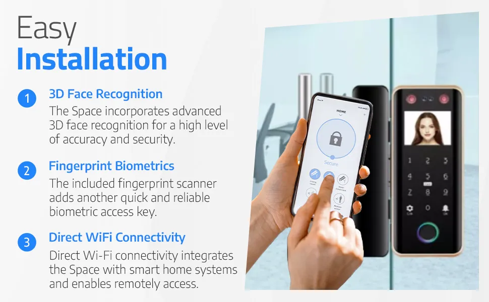 SPACE |  Smart Glass Door Lock With Face Recognition Fingerprint Passcode Mobile App And Card Unlocking Mode