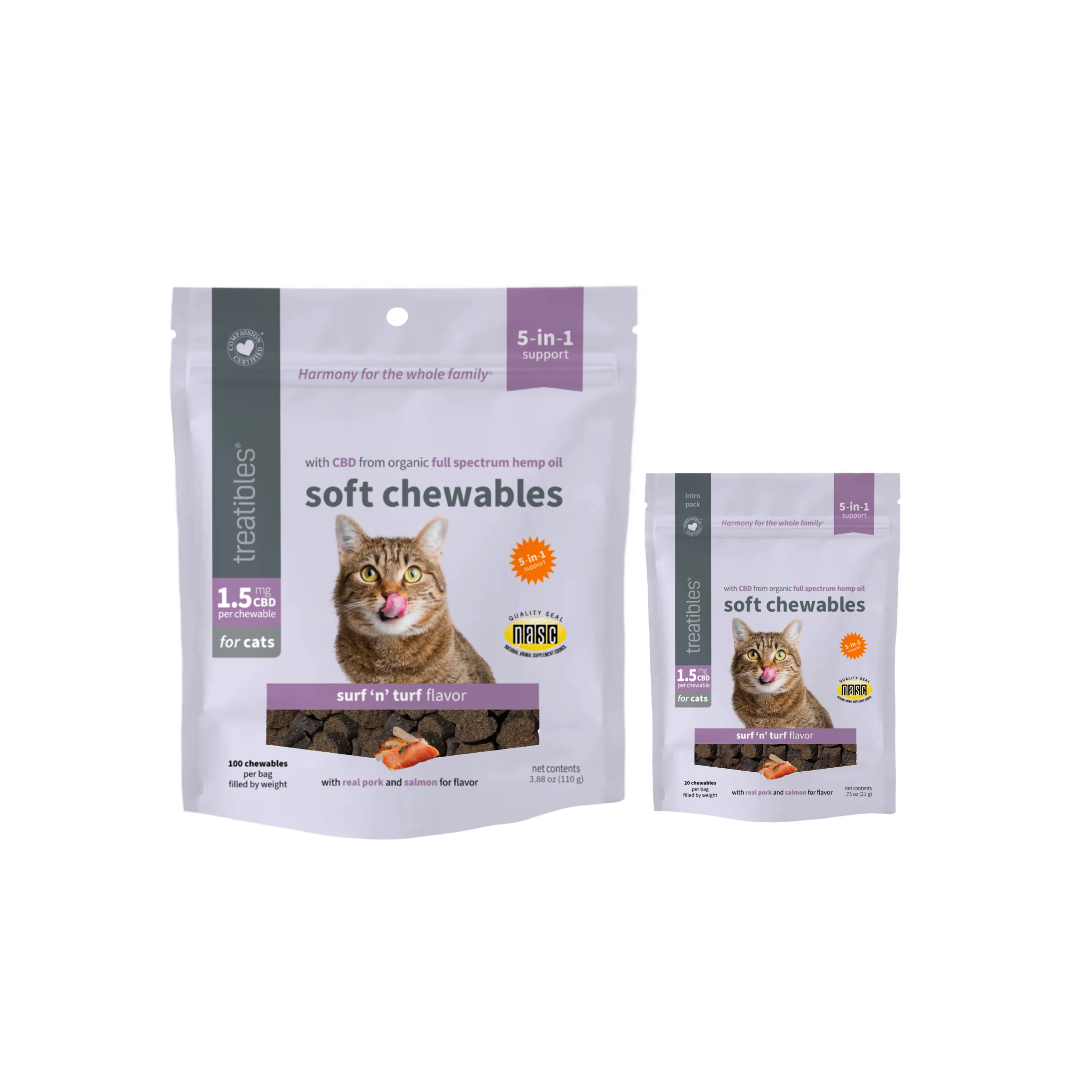 Treatibles FOR CATS: REGULAR STRENGTH Soft Chewables 1.5mg CBD Infused Soft Chews for Cats