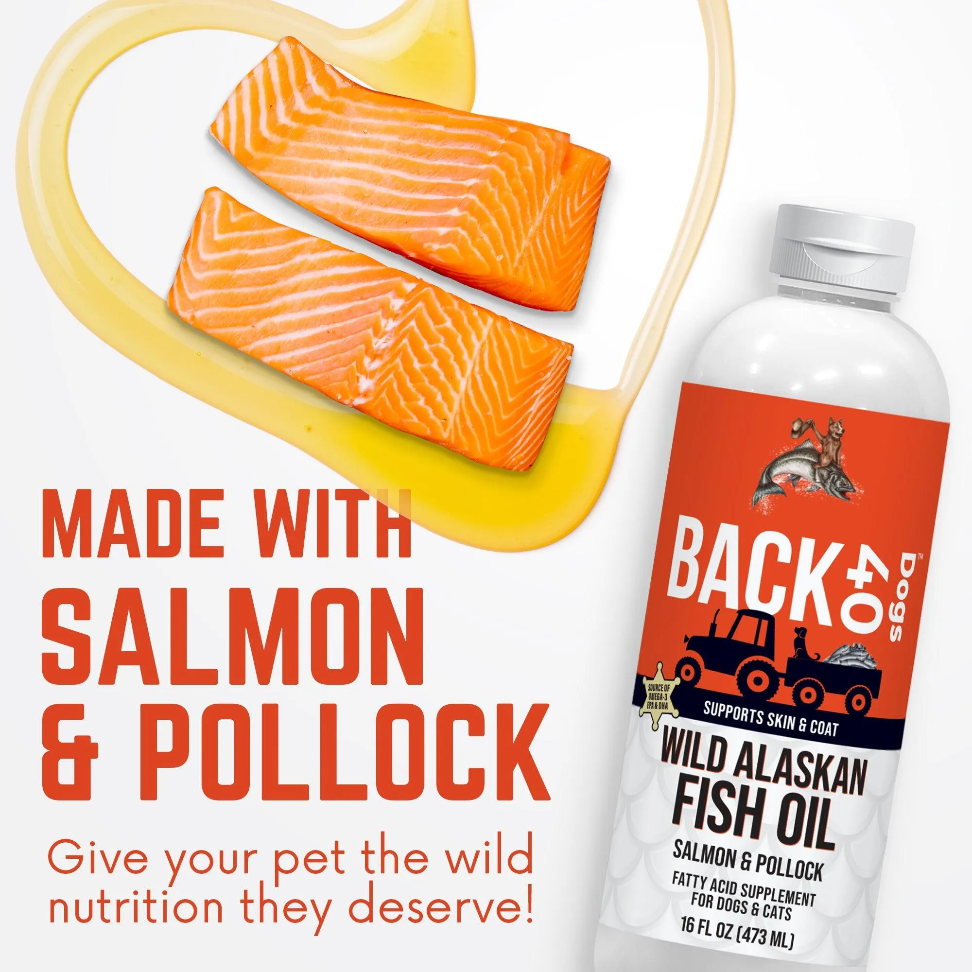 Wild Alaskan Fish Oil for Dogs, Skin and Coat Supplement - 16oz by BACK 40 Dogs